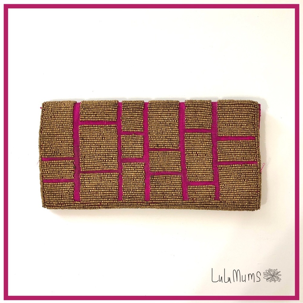 Brass Beaded Silk Slim Clutch purse